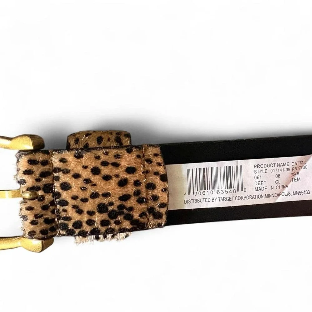 Universal Thread animal print faux hide hair fur belt with gold buckle 46